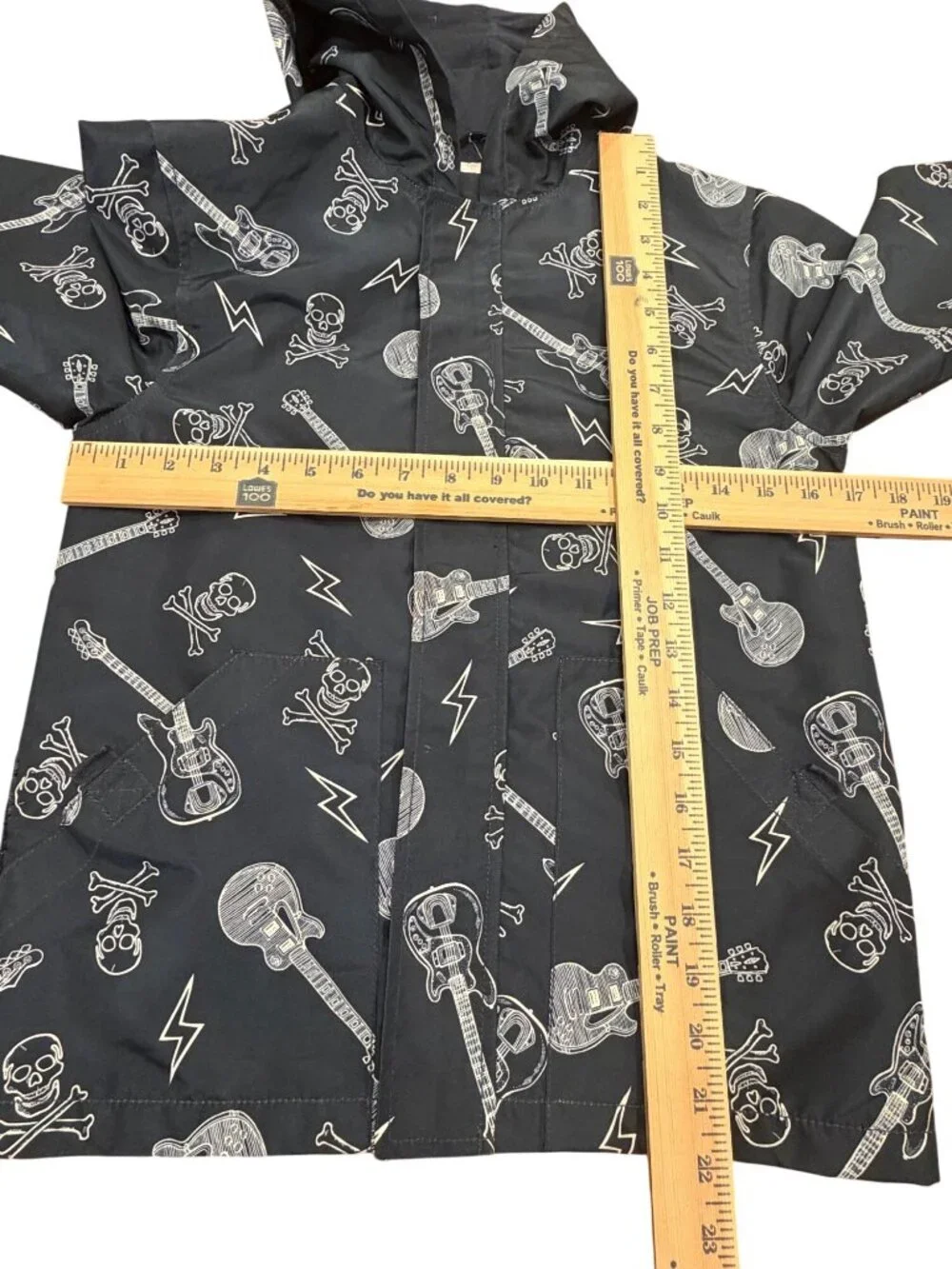 Boys‎ Rock Star Hooded Puffer Jacket Navy blue Skull Guitar Lightning Print Size